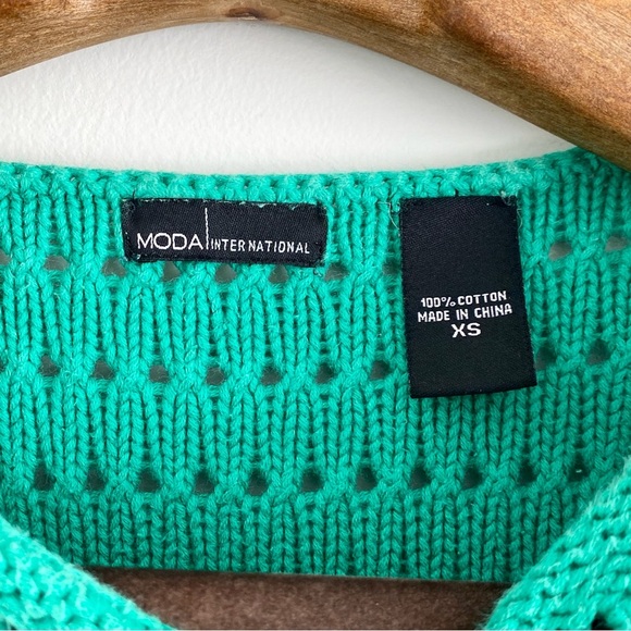 Moda International Green Open Knit Cap Sleeve Sweater Size XS - Picture 4 of 6